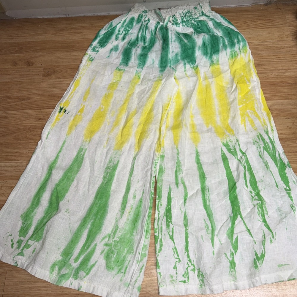 Women's Bella Amore Super Wide Leg Hand Painted Linen Pants Made In Italy
